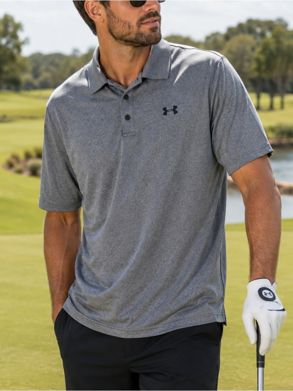 Under Armour HeatGear Loose Men’s Gray Performance Golf Polo Shirt Size Large